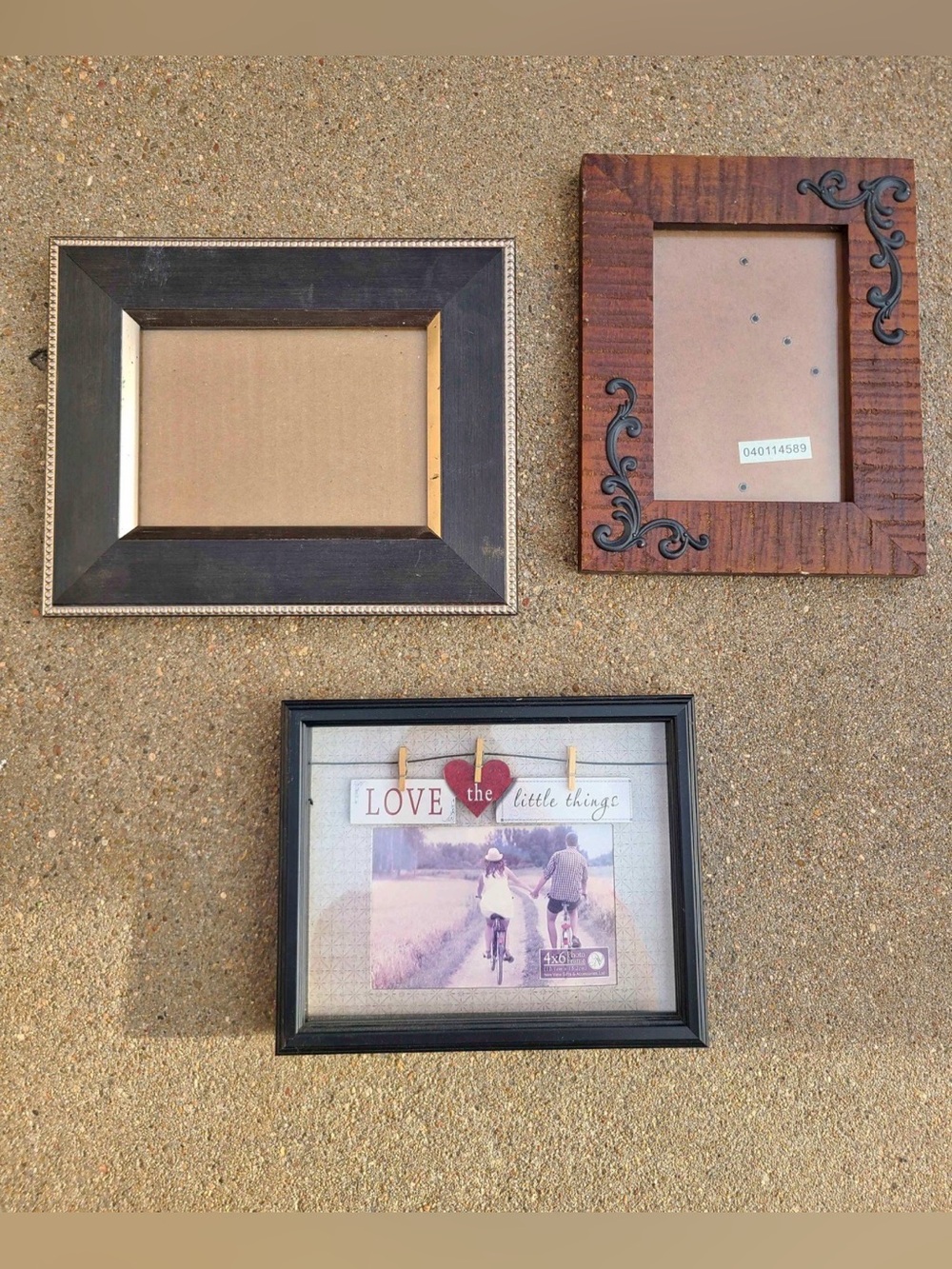 3 Pc Rustic Farmhouse Picture Frame Lot Wood Black Brown Decorative, 4x6 photos